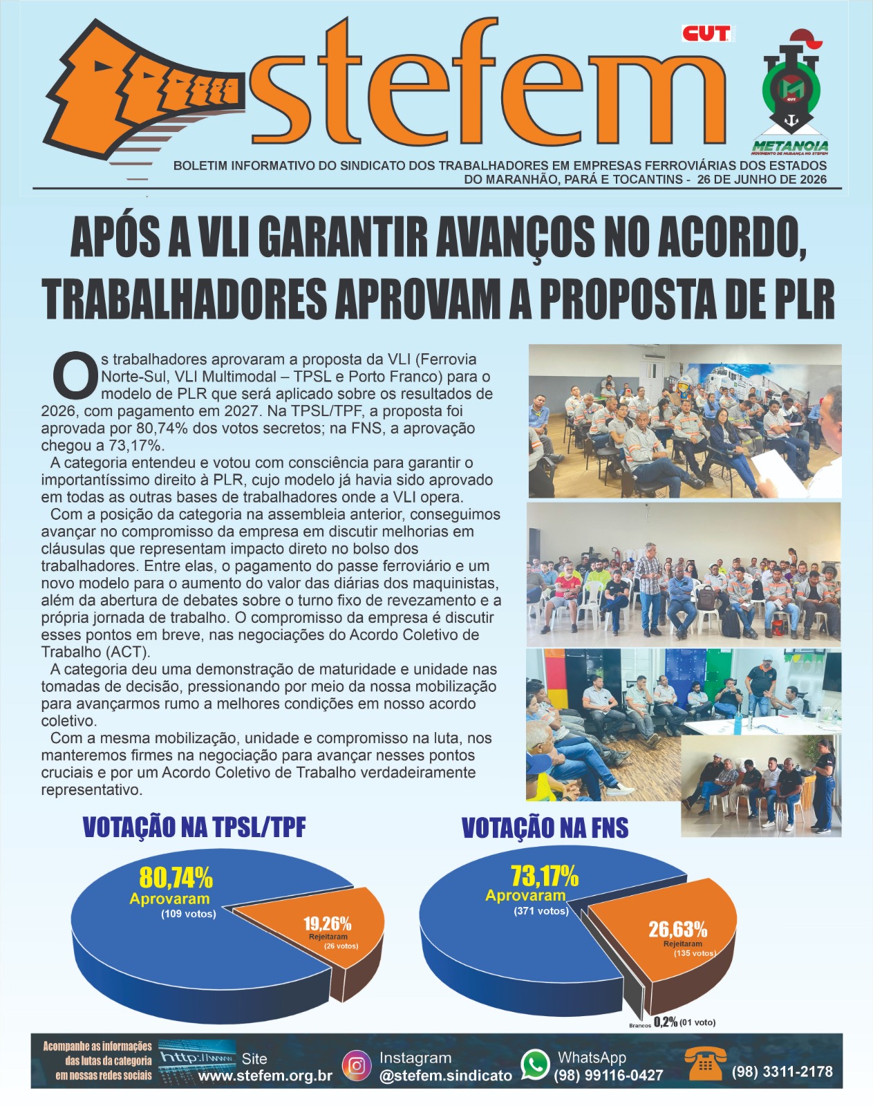 Após a VLI garantir avanços no acordo, trabalhadores aprovam a proposta de PLR