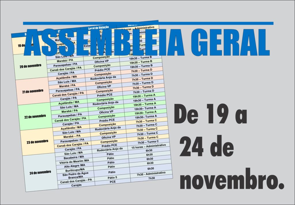 CATEGORIA DELIBERARÁ EM ASSEMBLEIAS SOBRE A PROPOSTA DE ACORDO COLETIVO COM A VALE